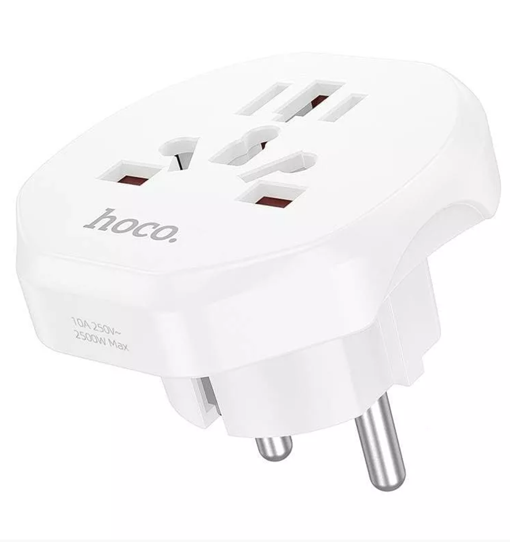 Сетевой переходник адаптер для евророзетки Hoco AC6 10А 250В белый