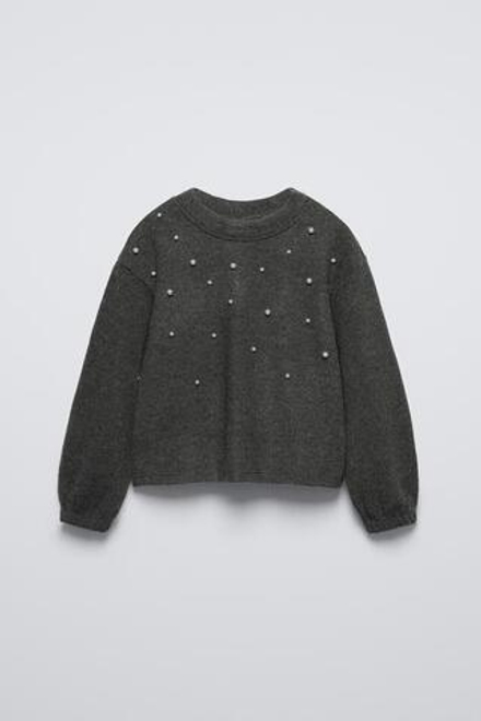 ZARA ЛОНГСЛИВ SOFT TOUCH С БУСИНАМИ, АНТРАЦИТОВО-СЕРЫЙ
