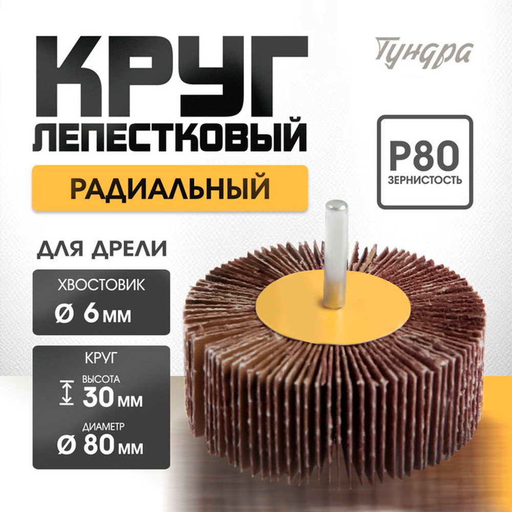 Круг лепестковый радиальный ТУНДРА, 80×30×6 мм, Р80