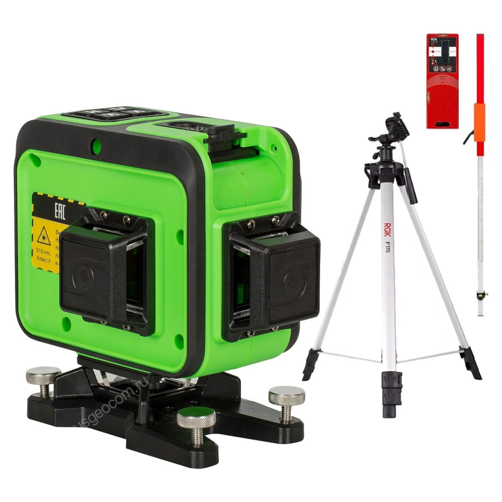 Комплект: лазерный уровень RGK PR-38G с калибровкой + штатив RGK F170, приемник RGK LD-9, рейка RGK LR-2