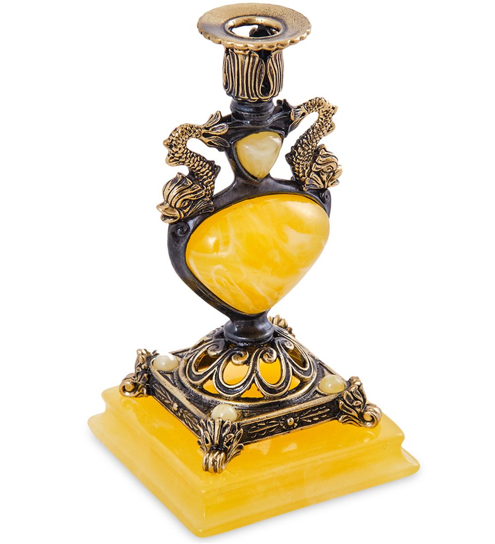 Народные промыслы AM-2983/1 Подсвечник «Индийский» (латунь, янтарь)