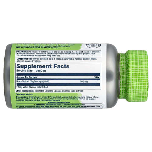 Solaray, True Herbs, черный орех, 500 мг, 100 растительных капсул