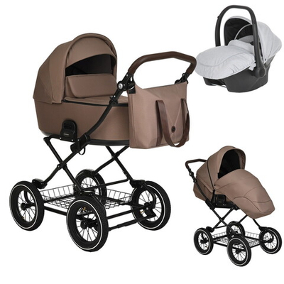 Детская коляска Roan Bass Next Classic d12 3 в 1 с автокреслом Avionaut Silver Black RCL265/1 Raisin Mood