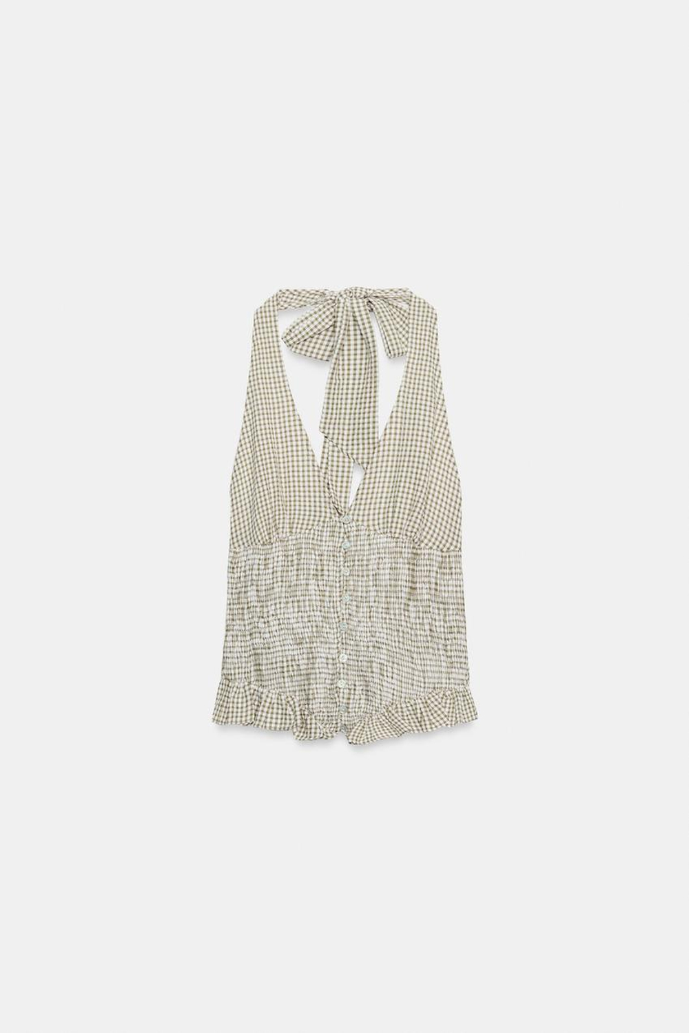 ZARA ТОП ХАЛТЕР, ЭКРЮ/ХАКИ