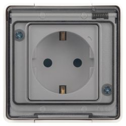 Розетка ЭРА Эксперт 11-2502-01 с заземлением крышкой 2P+E IP55 шторки 16A-250В ОУ белый | 