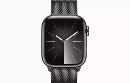 Apple Watch Series 9, 45 мм, из стали цвета «графит», миланский сетчатый браслет