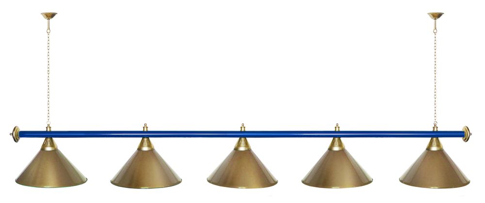 Лампа STARTBILLIARDS 5 пл. (плафоны зеленые матовые,штанга коричневая,фурнитура золото)