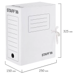 Папка архивная с завязками А4 (325х250 мм), 150 мм, до 1400 листов, микрогофрокартон, БЕЛАЯ, STAFF