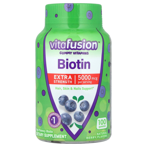 VitaFusion, жевательные витамины с биотином, со вкусом натуральных ягод, 100 жевательных таблеток (2500 мкг в 1 жевательной таблетке)
