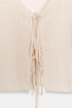 ZARA ТОП С ВЫШИВКОЙ И ЗАВЯЗКАМИ, ЦВЕТ РОЗОВОГО ДЕРЕВА