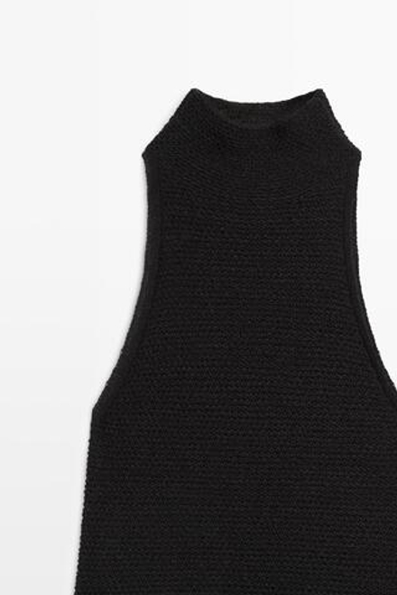 Massimo Dutti Комбинированное платье миди, черный