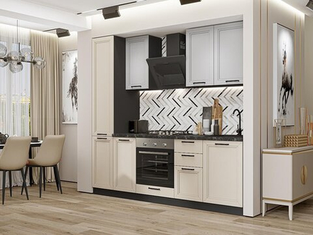 Прямая модульная кухня Нео-02 Grey Silk/Cream Silk - Graphite 2140*2300*600