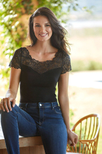 Футболка Belle Cotton с кружевом (Размер: L) (Цвет: синий)