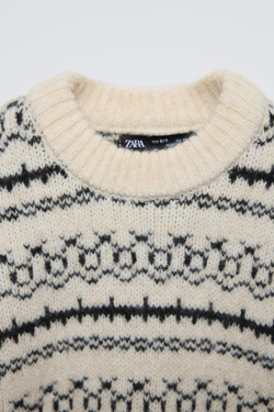 ZARA ЖАККАРДОВЫЙ СВИТЕР, ЭКРЮ