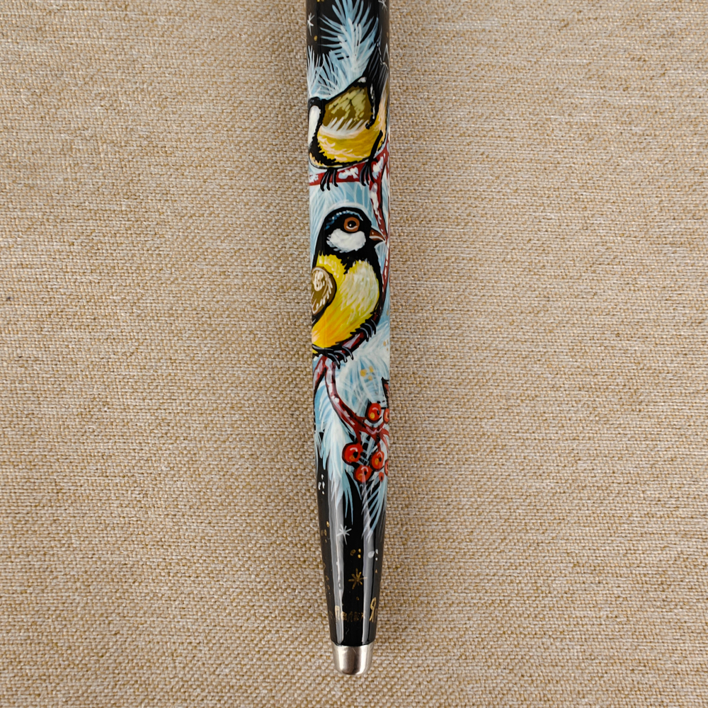 Ручка "Синички" с ручной росписью Палех