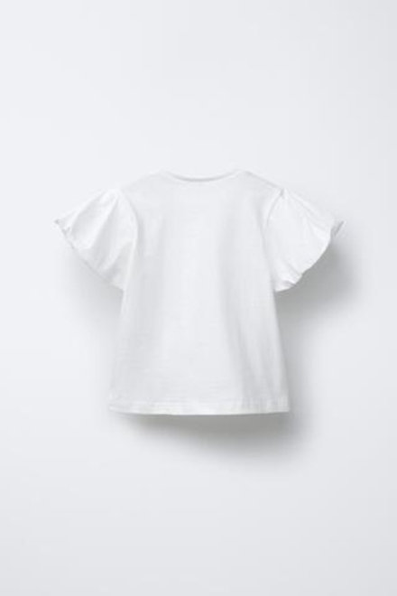 ZARA ФУТБОЛКА С КОНТРАСТНЫМ ЦВЕТКОМ, БЕЛЫЙ