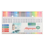 Маркер для скетчинга, двусторонние, Basir, линер, акварельные, белый корпус, 24 цвета