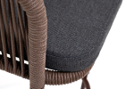 "Марсель" стул барный плетеный из роупа, каркас из стали коричневый (RAL8016) муар, роуп коричневый круглый, ткань темно-серая 027