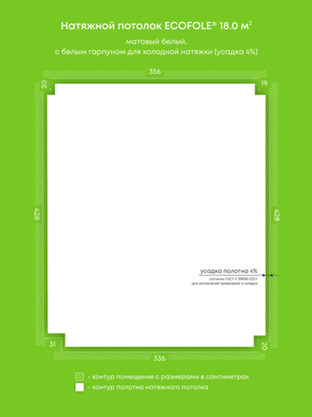 Матовый натяжной потолок 18 м2