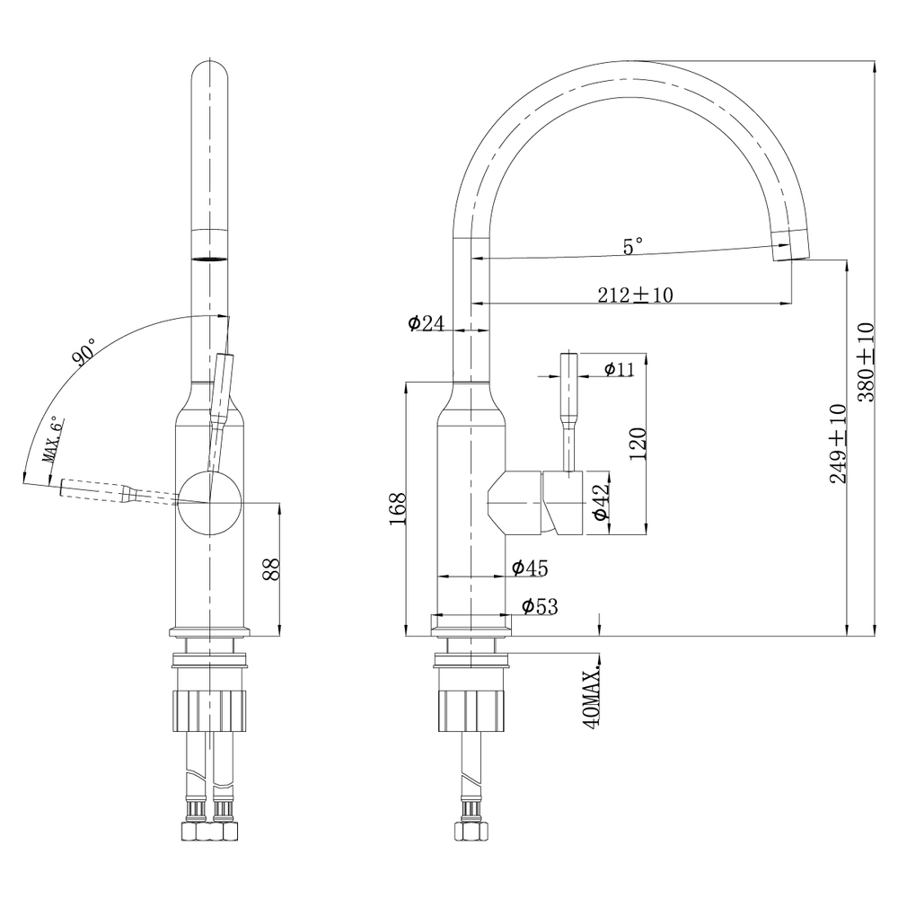 LM5079S Эксперт Смеситель для кухни с поворотным изливом, сталь