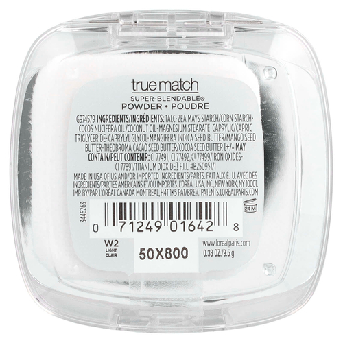 L'Oréal, True Match, супер-смешиваемая пудра, W2, светлая слоновая кость, 9,5 г (0,33 унции)