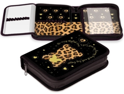 Пенал 200х140мм 1 отделение на молнии с 2-мя откид. планками -Стильный мишка- ткань/картон 3D Фольга