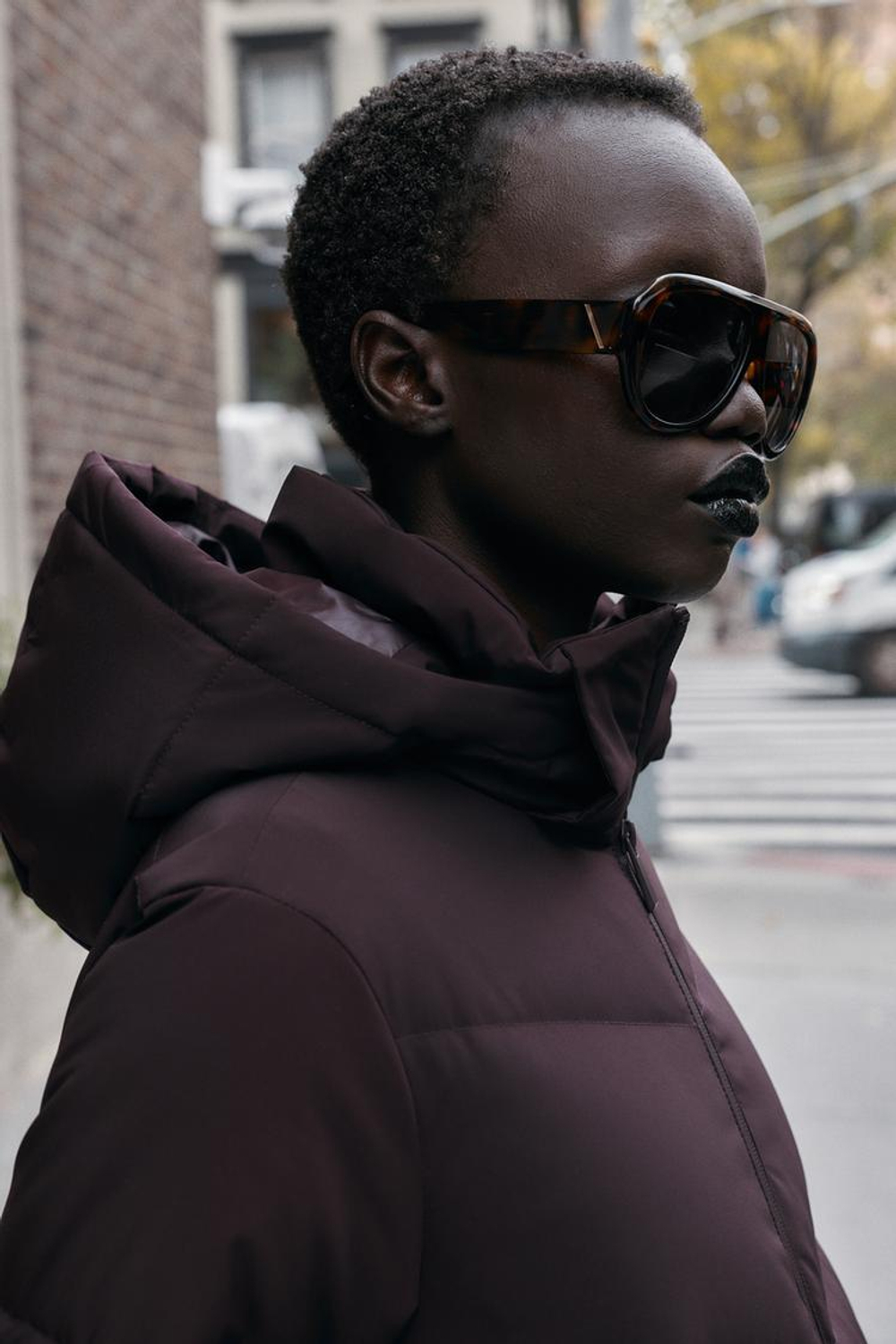 ZARA ДЛИННЫЙ ПУХОВИК С КАПЮШОНОМ WATER REPELLENT WINDPROOF, БУРГУНДИ