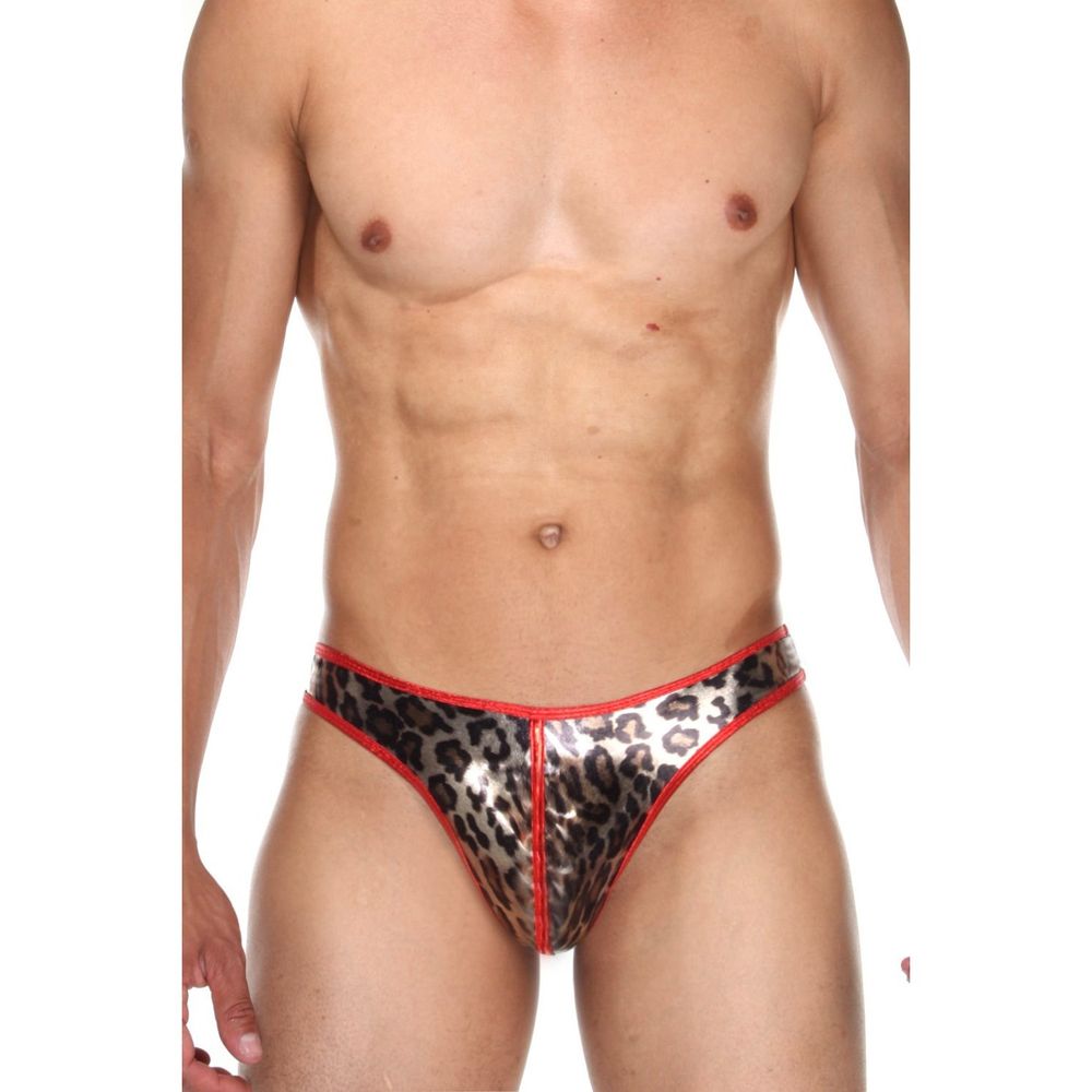 Мужские трусы тонги леопардовые с красной резинкой Cosmos Colors DL10_GR