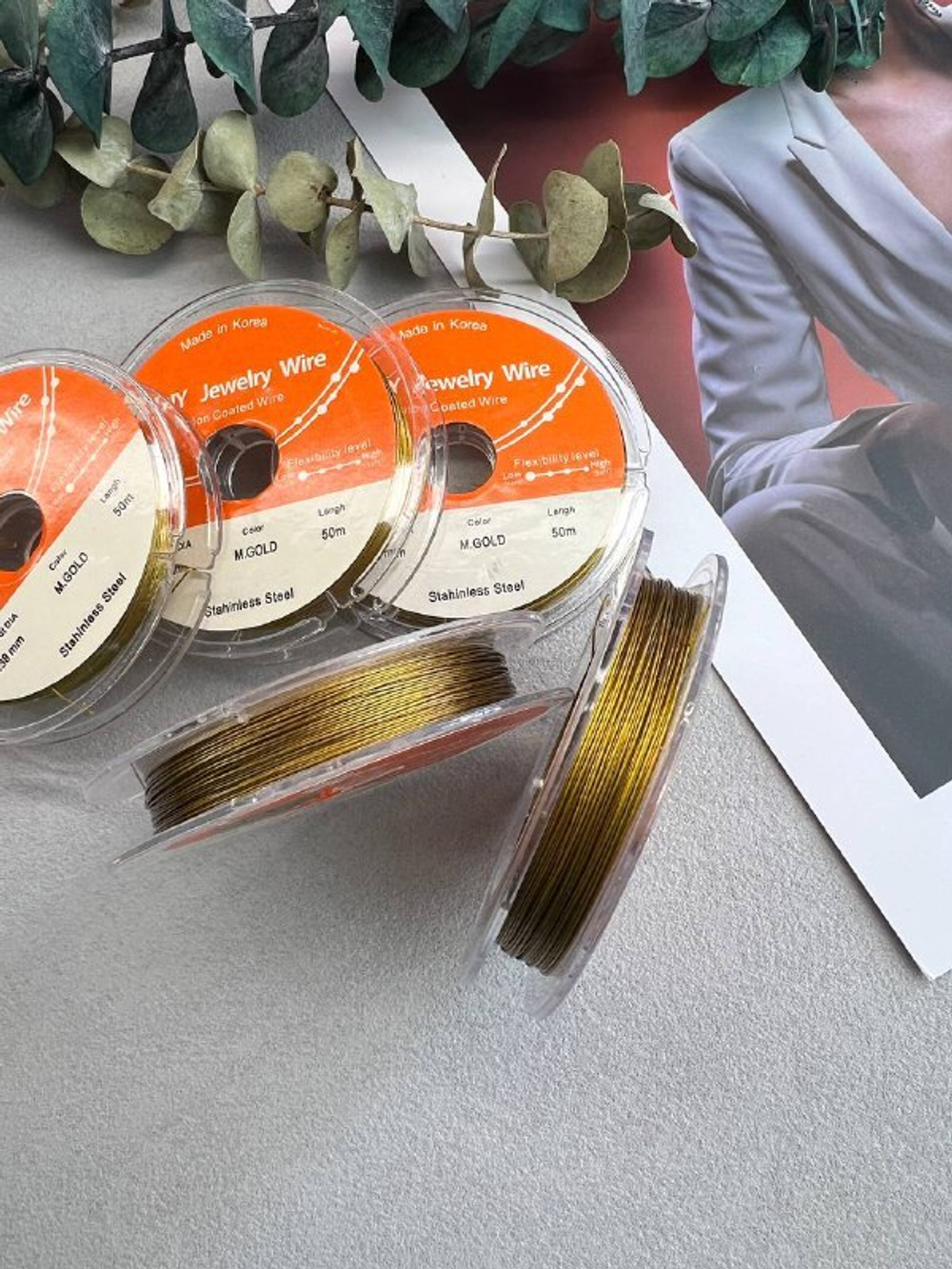 Корейский ювелирный тросик 0,3 мм, 50 метров, темное золото