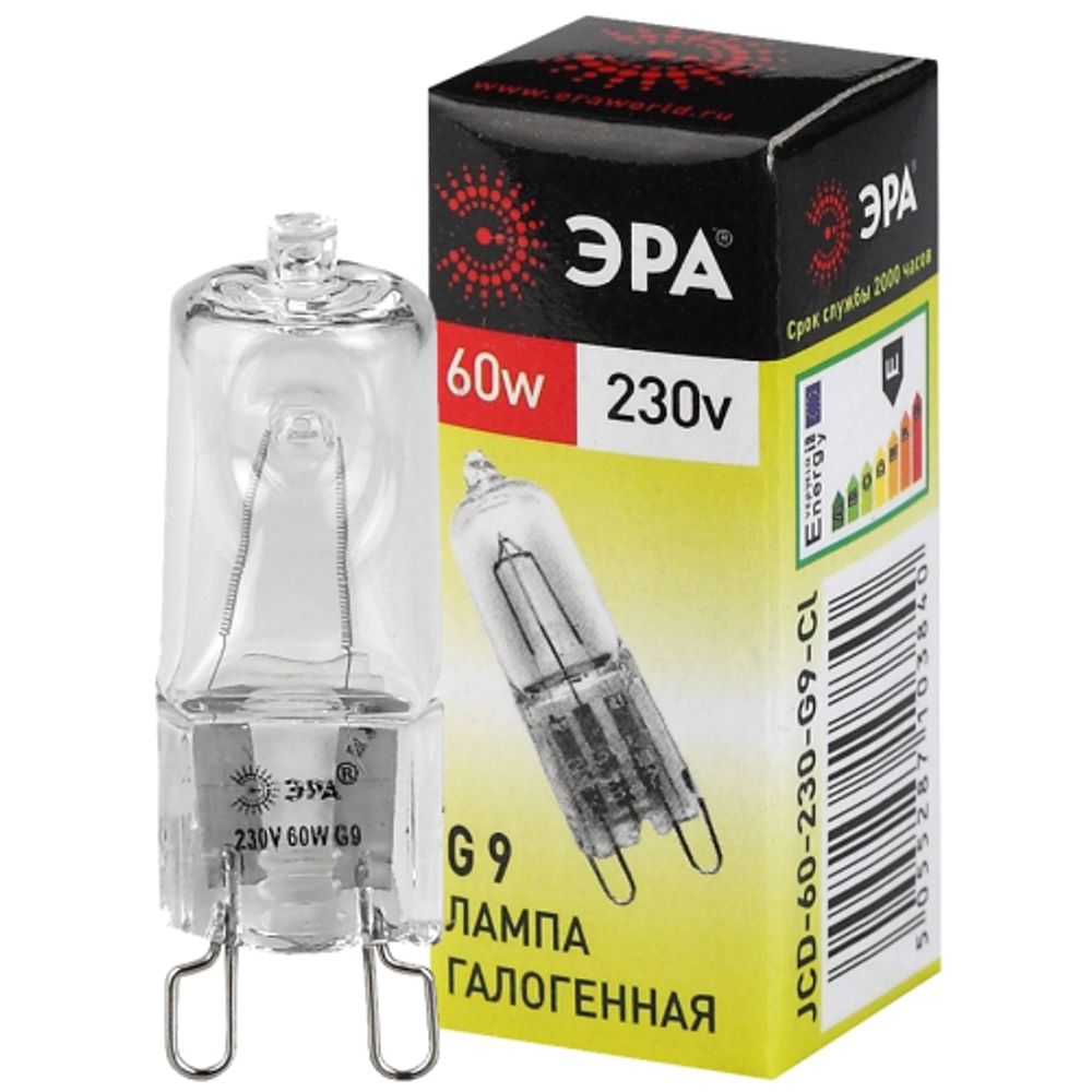 Лампа галогенная ЭРА JCD-60-230V-G9-CL 60Вт капсула теплый белый свет G9