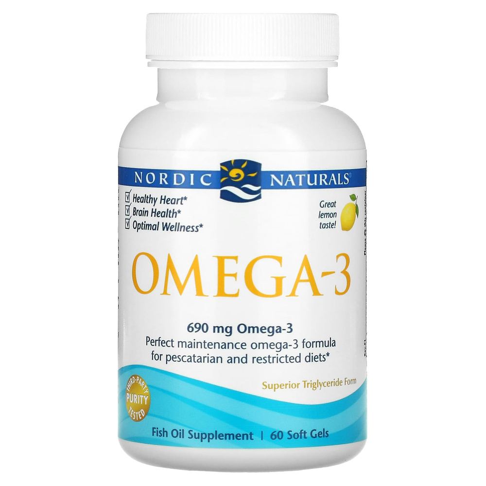 Nordic Naturals, омега-3, со вкусом лимона, 60 капсул из рыбьего желатина (345 мг в 1 капсуле)