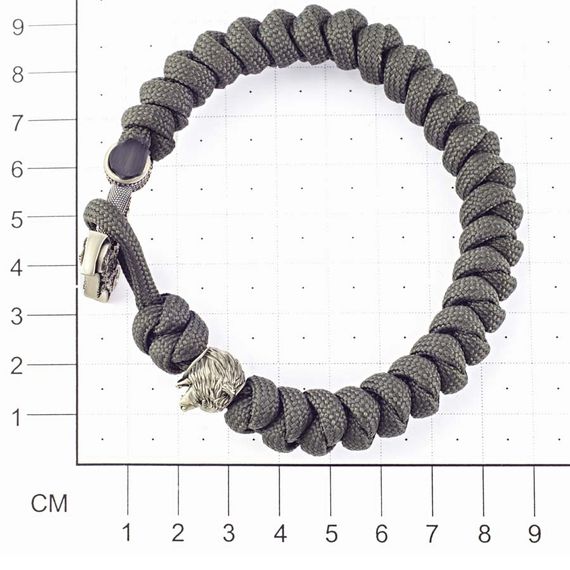 Браслет из оливкового паракорда с молотом Тора Мьёльнир и медведем из мельхиора, фото 4