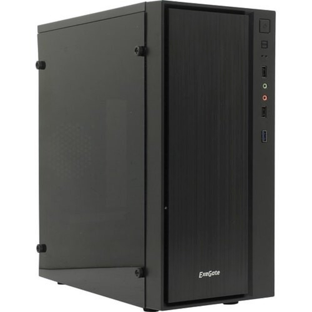 Корпус для компьютера Exegate EX283752RUS Корпус Minitower ExeGate mEVO-9301-RGB-600W-12 (mATX, БП 600NPX с вент. 12см, с окном, 2*USB+1*USB3.0, HD аудио, черный с RGB подсветкой)