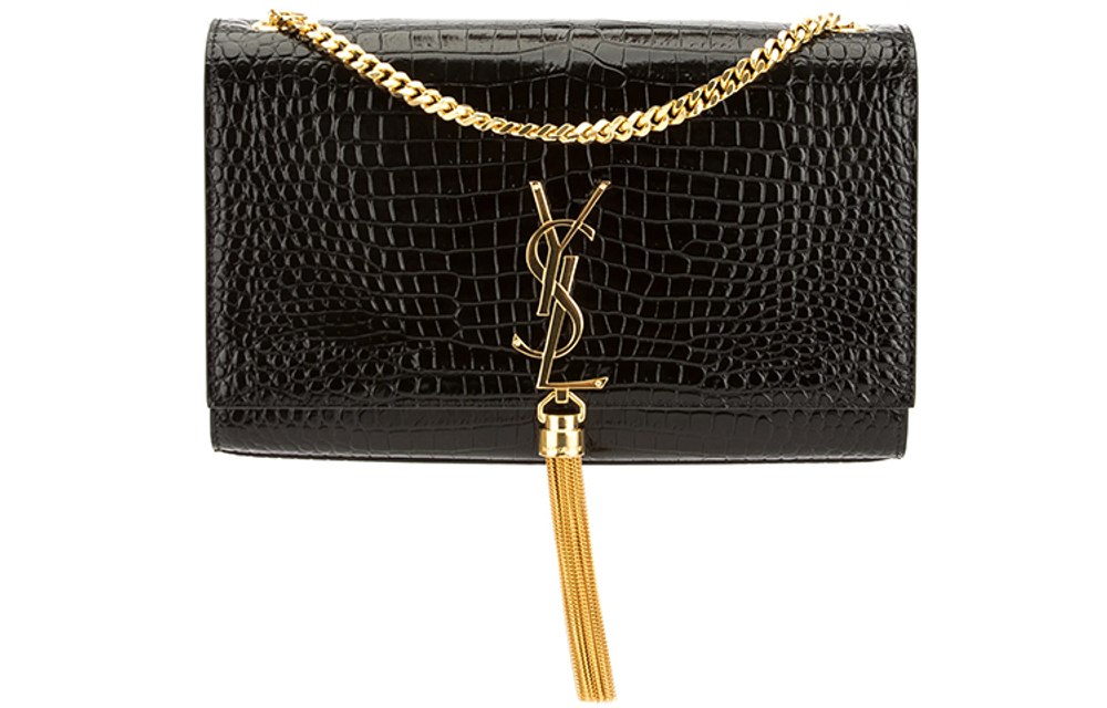 SAINT LAURENT KATE Shiny Cow Leather Crossbody Bag Women"s Black
