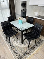 Стеклянный раздвижной стол "Итальянский мрамор" и стулья "ГУЧИ" черный