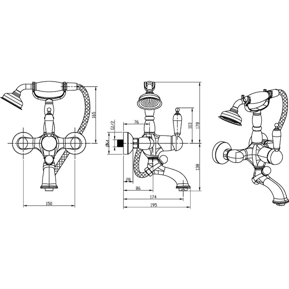 Смеситель для ванны с душем Boheme Imperiale Presente 323