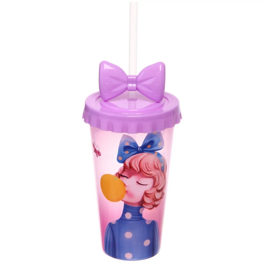 Стакан пластиковый 600мл «Сладости» с трубочкой, цвета микс
