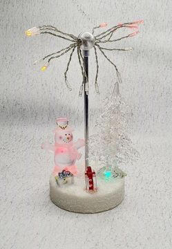 Новогодняя композиция елка и снеговик с подарками со светодиодами 13х11х22 см