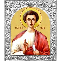 Апостол Фома. Маленькая икона в серебряной раме.