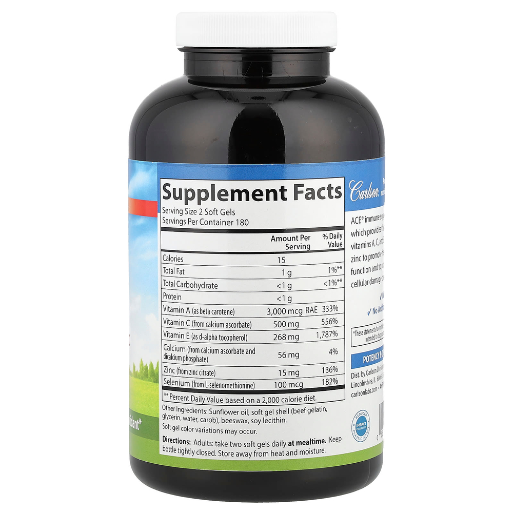 Carlson, Витамины АСЕ + Цинк, 360 Гелевых Капсул