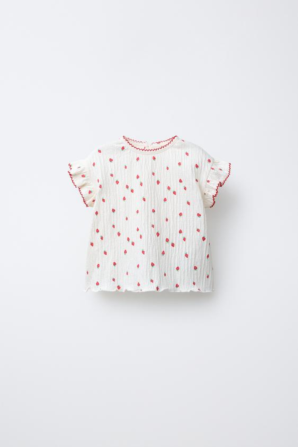 ZARA ФУТБОЛКА С ПРИНТОМ КЛУБНИКИ, ЖЕЛТОВАТО-БЕЛЫЙ