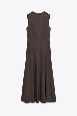 ZARA ПЛАТЬЕ МИДИ В ГОРОШЕК — ZW COLLECTION, КОРИЧНЕВЫЙ