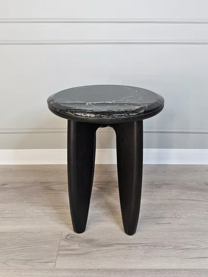 Журнальный столик SC-12, Ø50х48 см, черный мрамор, дерево