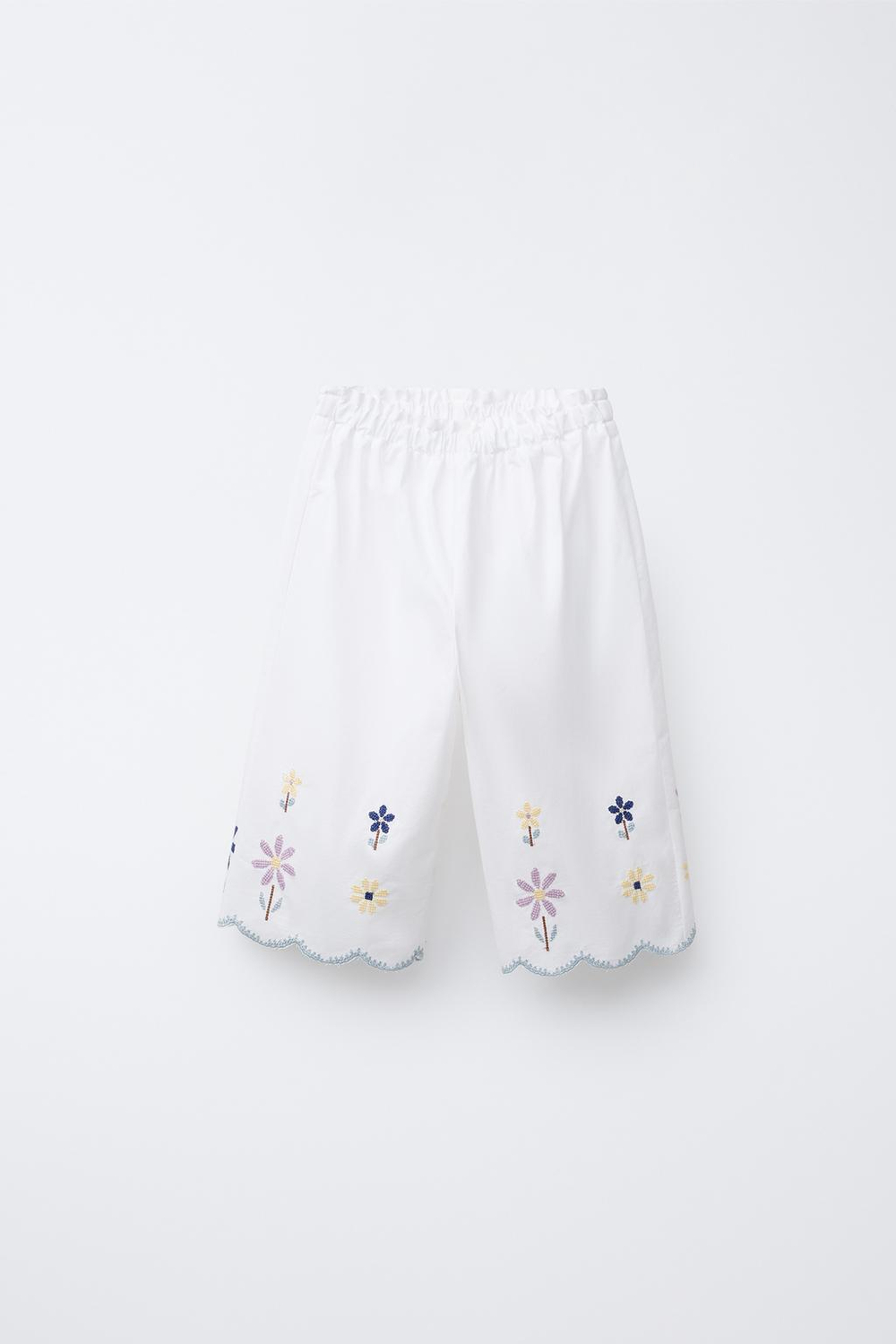 ZARA БРЮКИ-КЮЛОТЫ С ВЫШИВКОЙ, БЕЛЫЙ