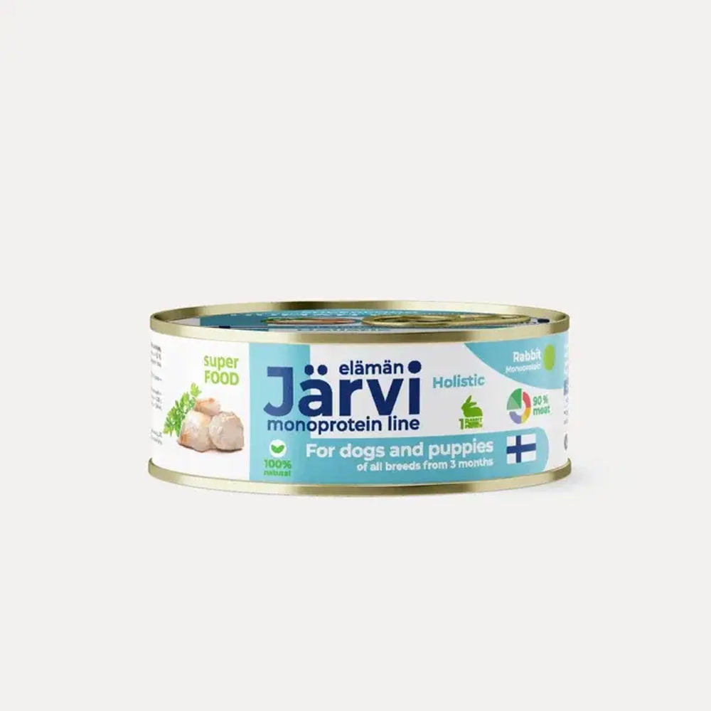 Jarvi монопротеиновые полнорационные консервы для собак и щенков всех пород с 3-х месяцев, Кролик, 100г.