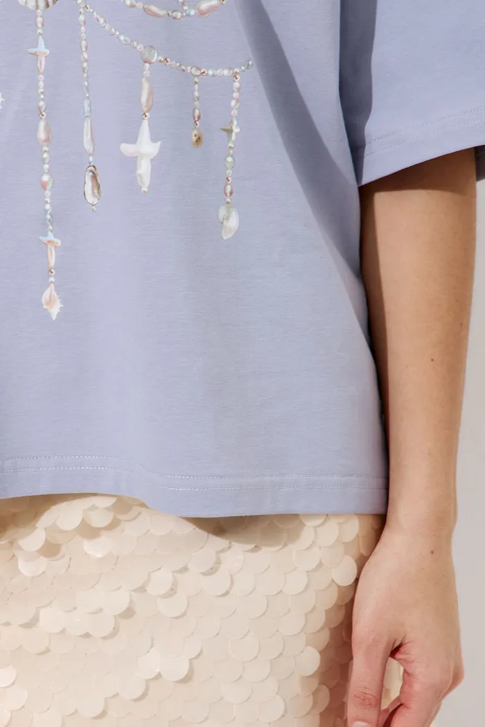 Футболка с принтом "Жемчужный бра" лавандового цвета