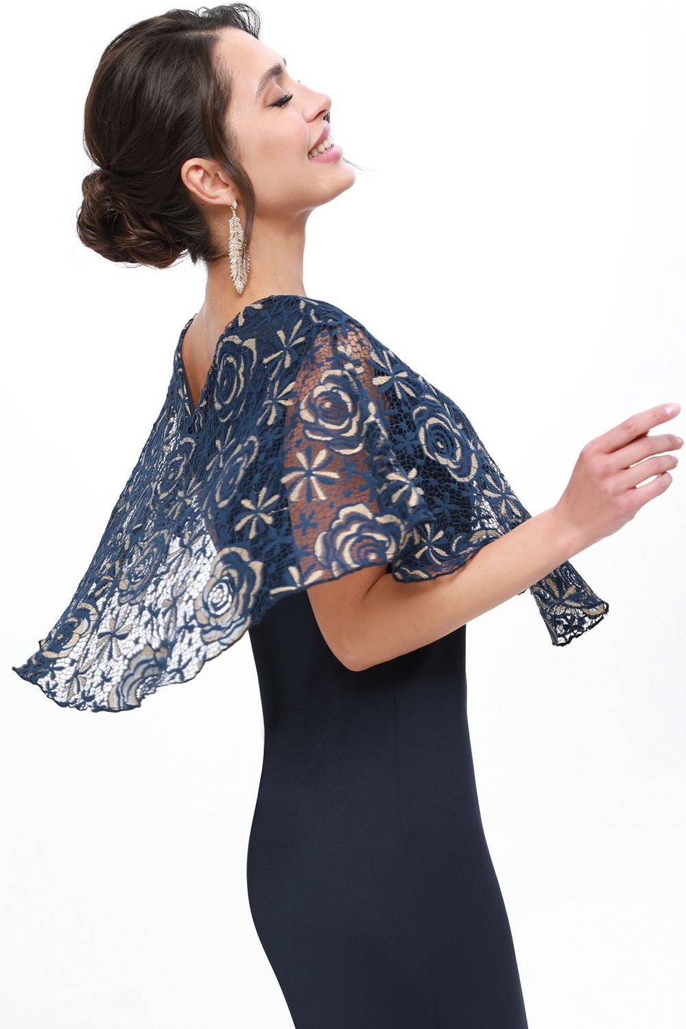 Платье темно-синее коктейльное с пелериной из гипюра DStrend (Акция)