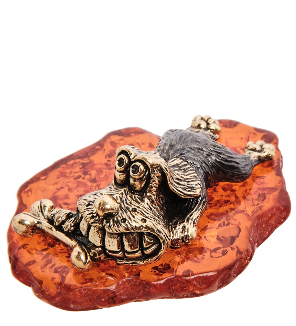 Народные промыслы AM-3175 Фигурка «Собака Жадина» (латунь, янтарь)