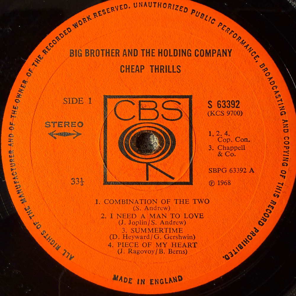Big Brother & The Holding Company ‎– Cheap Thrills (Англия 1968г.)