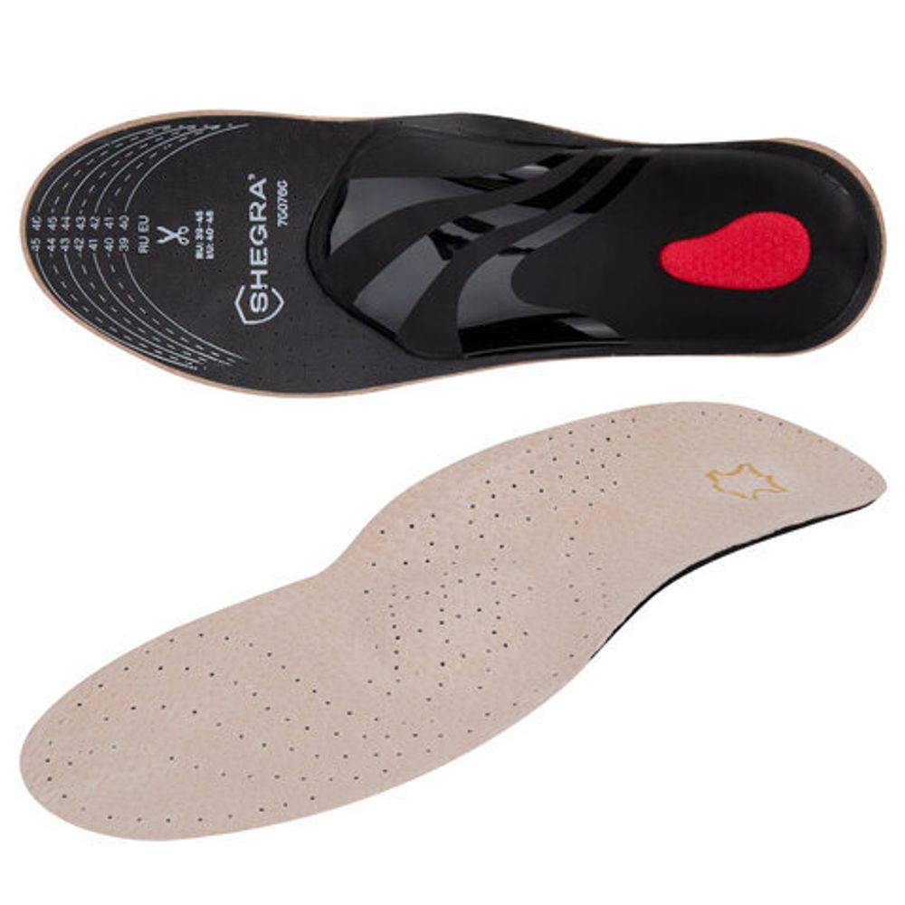 Стельки для обуви из натуральной кожи c СУПИНАТОРОМ, размер RU 39-45/EU 40-46, SHEGRA (ШЕГРА),700760